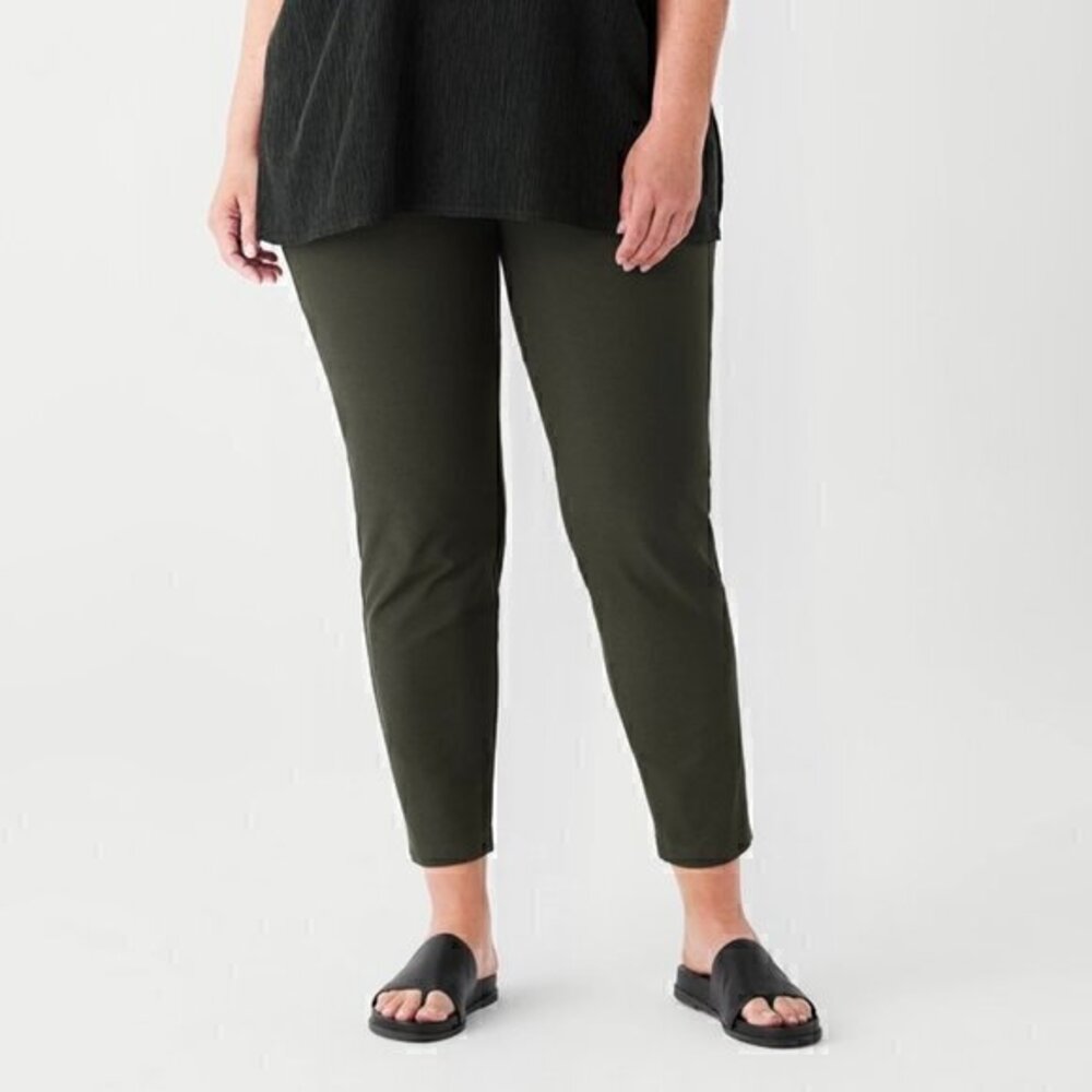 Eileen Fisher Satin Gray Green Slim Straight Pant Trousers R7VT-1 Size XL